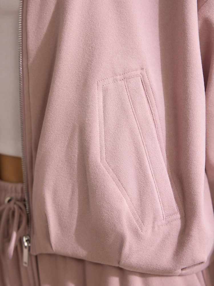 Pink Supersoft Rib Bomber Jacket - Image 5 of 5 Pink Supersoft Rib Bomber Jacket - Image 5 of 5