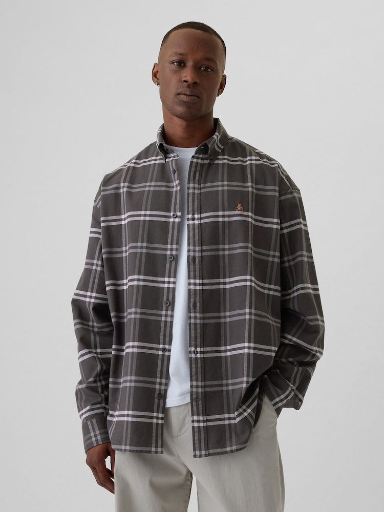 Gap Dark Grey Check Bear Long Sleeve Oxford Shirt - Image 1 of 5