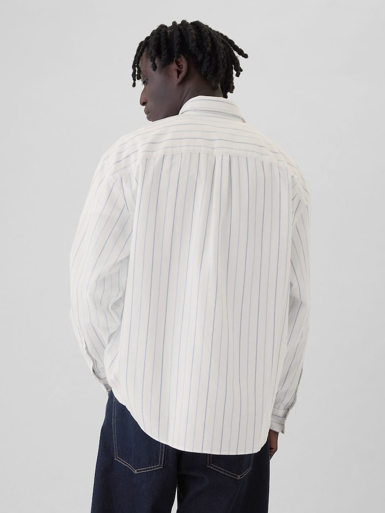 Gap White Stripe Bear Long Sleeve Oxford Shirt - Image 2 of 5