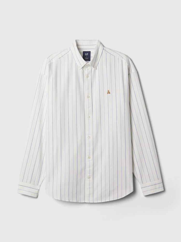 Gap White Stripe Bear Long Sleeve Oxford Shirt - Image 5 of 5