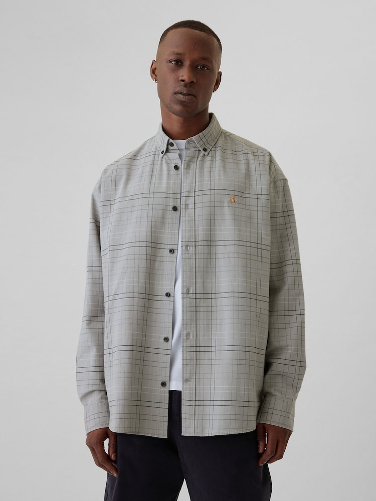 Gap Light Grey Check Bear Long Sleeve Oxford Shirt - Image 1 of 5