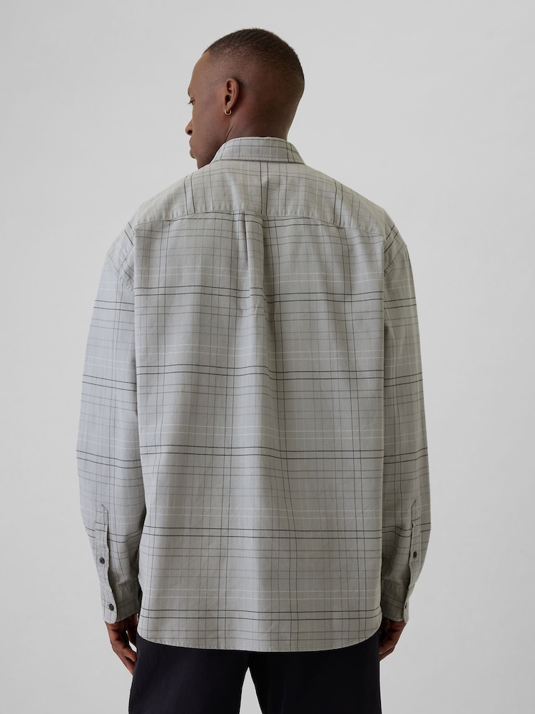 Gap Light Grey Check Bear Long Sleeve Oxford Shirt - Image 2 of 5