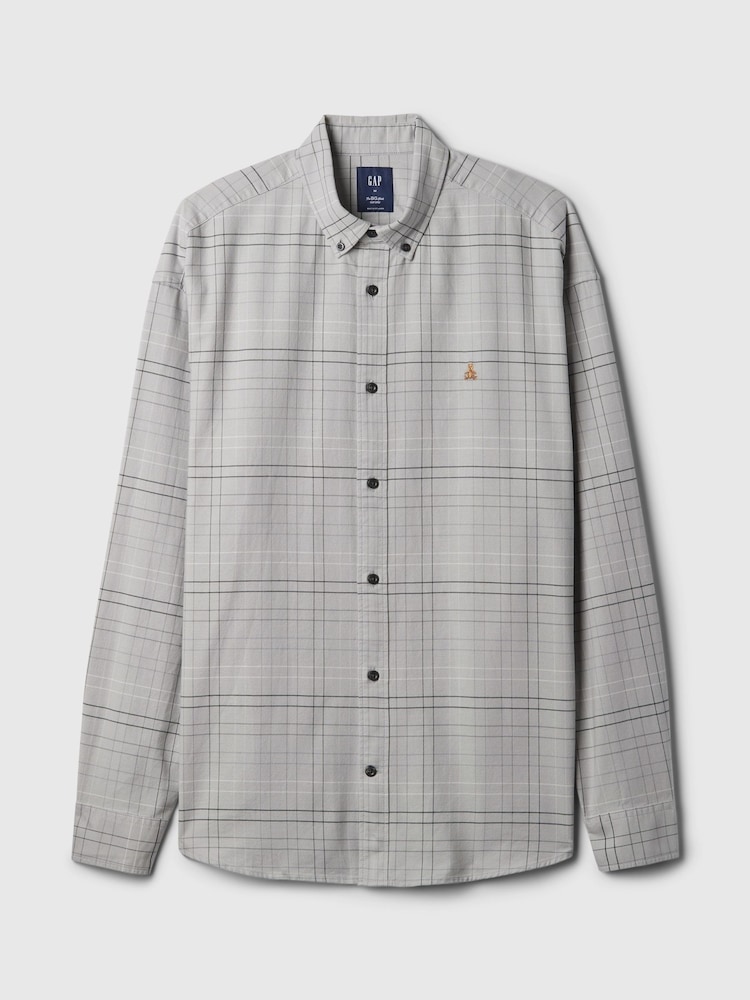 Gap Light Grey Check Bear Long Sleeve Oxford Shirt - Image 5 of 5