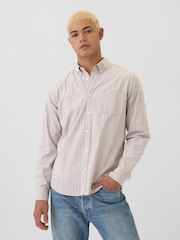 Gap Cream & Blue Regular Fit Long Sleeve Poplin Shirt - Image 1 of 5