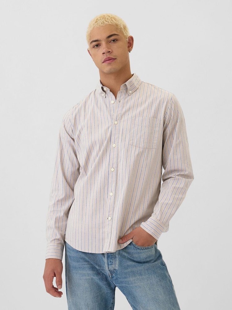Gap Cream & Blue Regular Fit Long Sleeve Poplin Shirt - Image 1 of 5