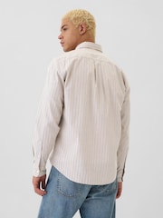 Gap Cream & Blue Regular Fit Long Sleeve Poplin Shirt - Image 2 of 5