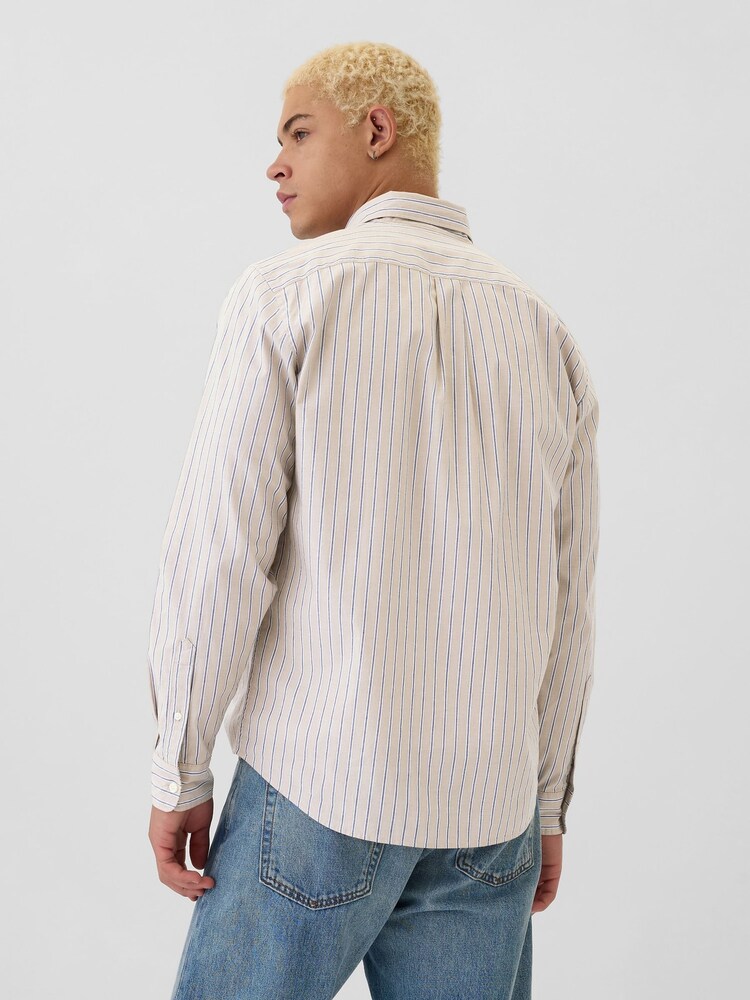 Gap Cream & Blue Regular Fit Long Sleeve Poplin Shirt - Image 2 of 5 Gap Cream & Blue Regular Fit Long Sleeve Poplin Shirt - Image 2 of 5