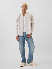 Gap Cream & Blue Regular Fit Long Sleeve Poplin Shirt - Image 4 of 5
