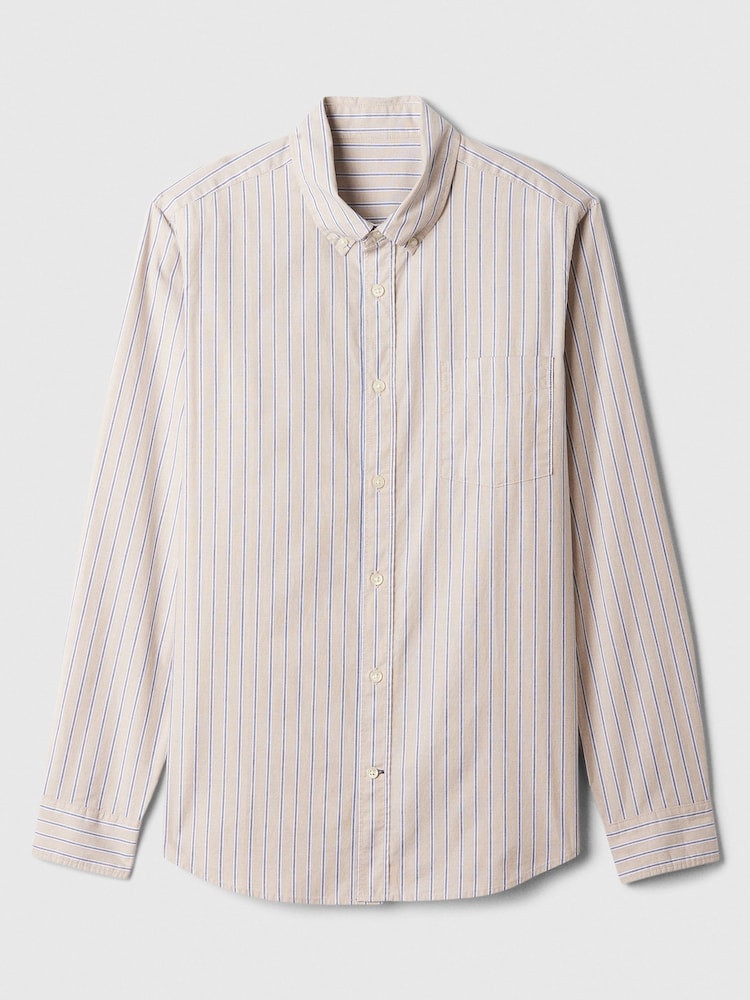 Gap Cream & Blue Regular Fit Long Sleeve Poplin Shirt - Image 5 of 5
