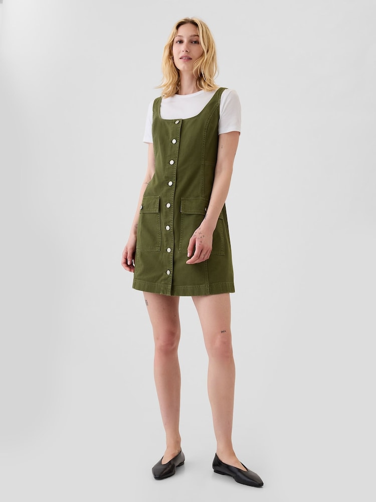 Gap Green Utility Button Mini Dress - Image 1 of 5