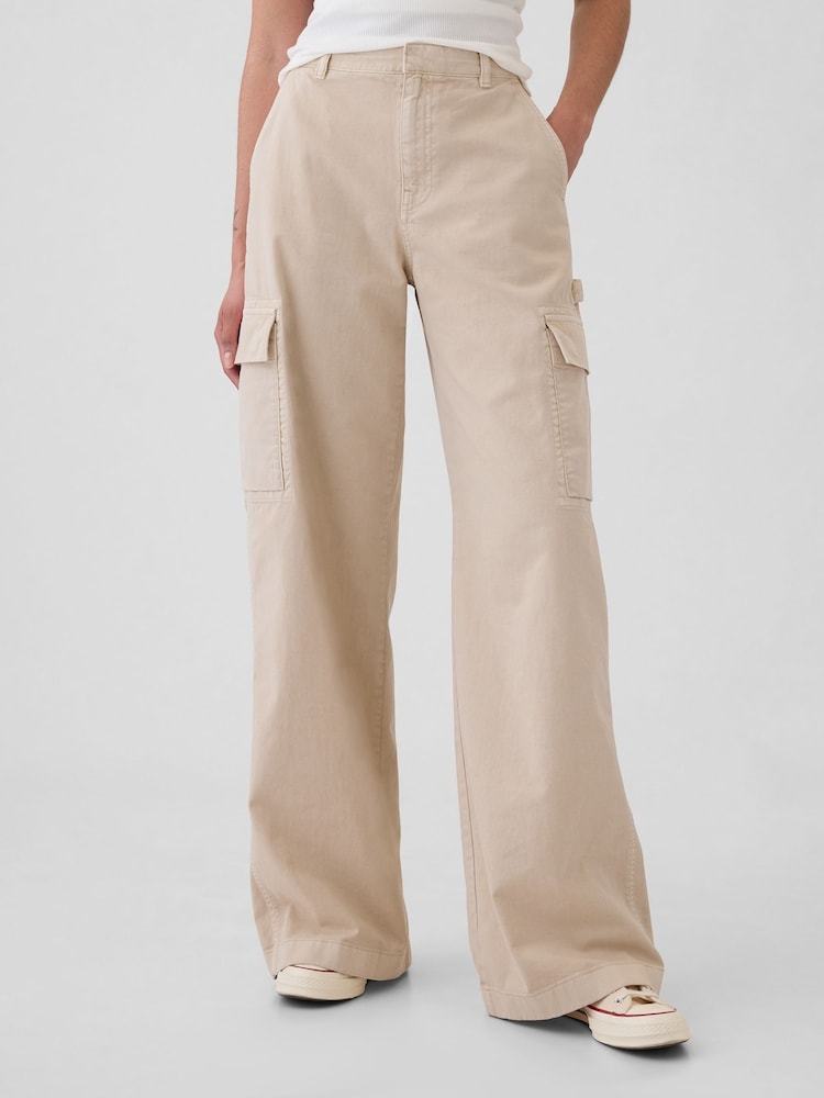 Gap Beige Mid Rise Cotton Baggy Cargo Trousers - Image 2 of 6