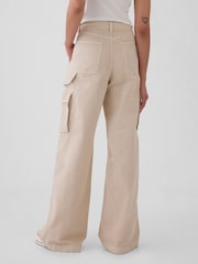 Gap Beige Mid Rise Cotton Baggy Cargo Trousers - Image 3 of 6