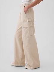 Gap Beige Mid Rise Cotton Baggy Cargo Trousers - Image 4 of 6