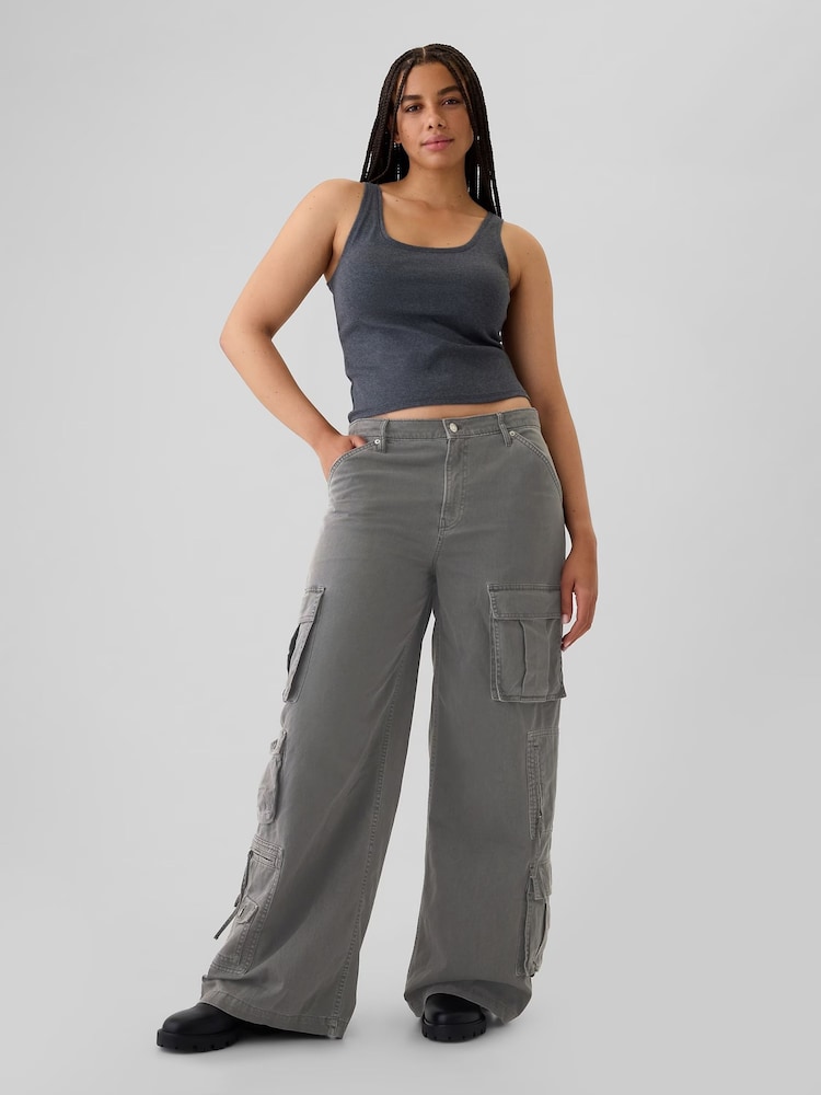 Gap Grey Mid Rise Cotton Baggy Cargo Trousers - Image 8 of 8