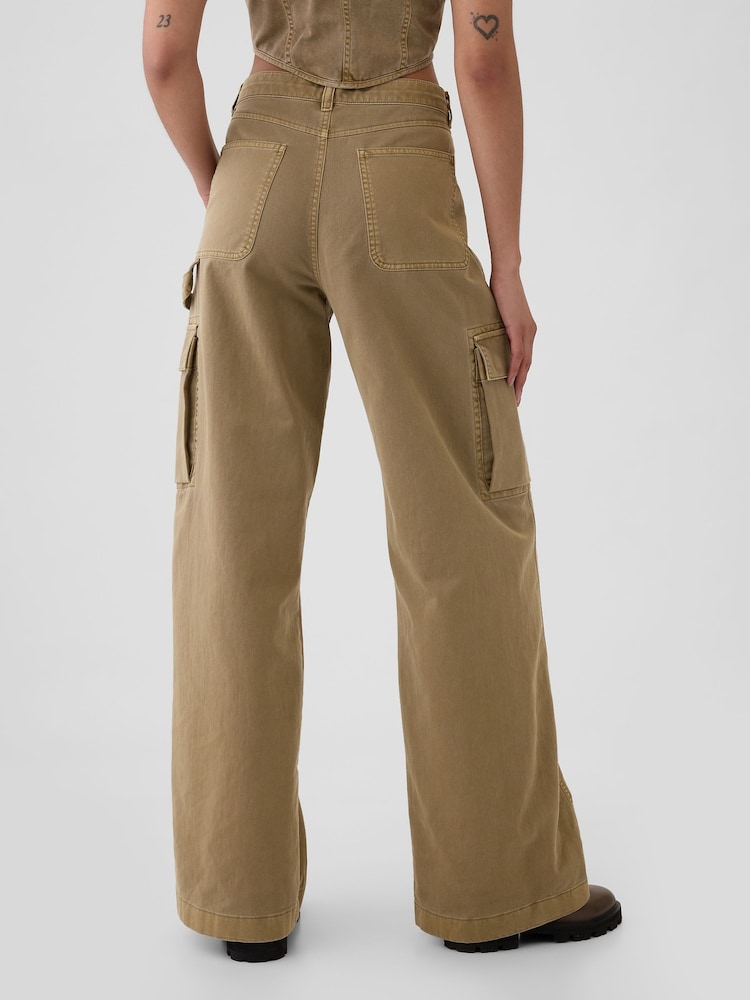 Gap Brown Mid Rise Cotton Baggy Cargo Trousers - Image 2 of 6