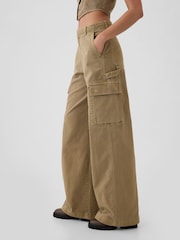 Gap Brown Mid Rise Cotton Baggy Cargo Trousers - Image 3 of 6