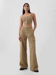 Gap Brown Mid Rise Cotton Baggy Cargo Trousers - Image 4 of 6