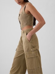 Gap Brown Mid Rise Cotton Baggy Cargo Trousers - Image 5 of 6