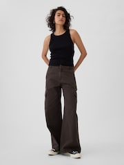 Gap Dark Brown Mid Rise Cotton Baggy Cargo Trousers - Image 1 of 6