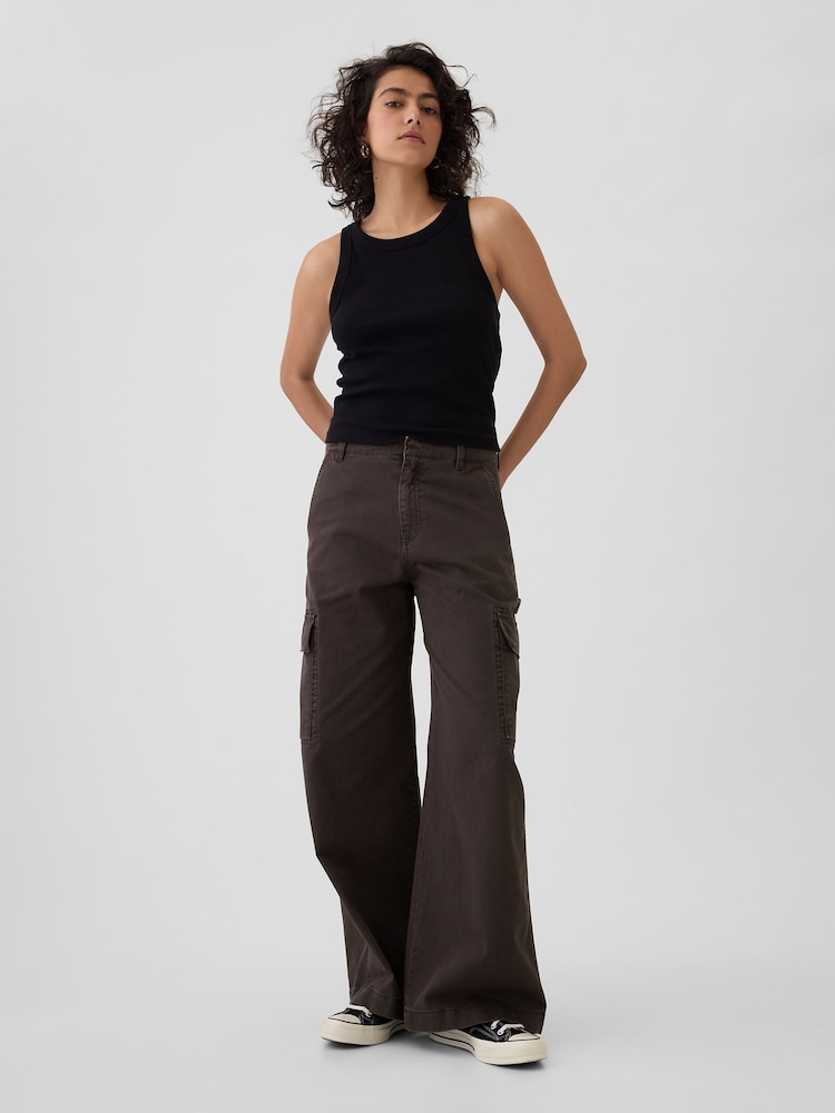 Gap Dark Brown Mid Rise Cotton Baggy Cargo Trousers - Image 1 of 6