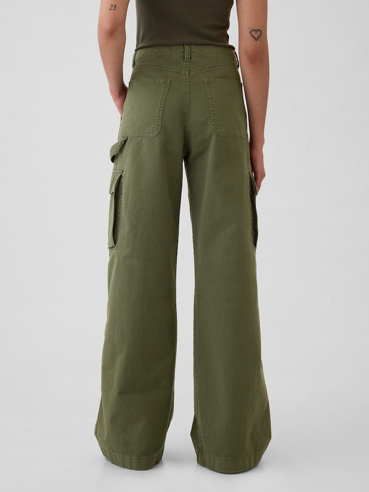 Gap Green Mid Rise Cotton Baggy Cargo Trousers - Image 2 of 5