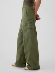 Gap Green Mid Rise Cotton Baggy Cargo Trousers - Image 3 of 5