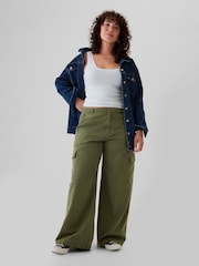 Gap Green Mid Rise Cotton Baggy Cargo Trousers - Image 5 of 5