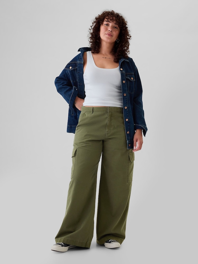 Gap Green Mid Rise Cotton Baggy Cargo Trousers - Image 5 of 5