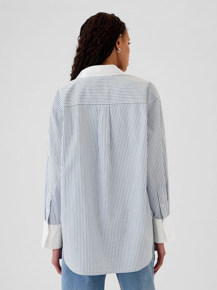 Gap Blue Cotton Oversized Stripe Shirt - Image 2 of 5 Gap Blue Cotton Oversized Stripe Shirt - Image 2 of 5