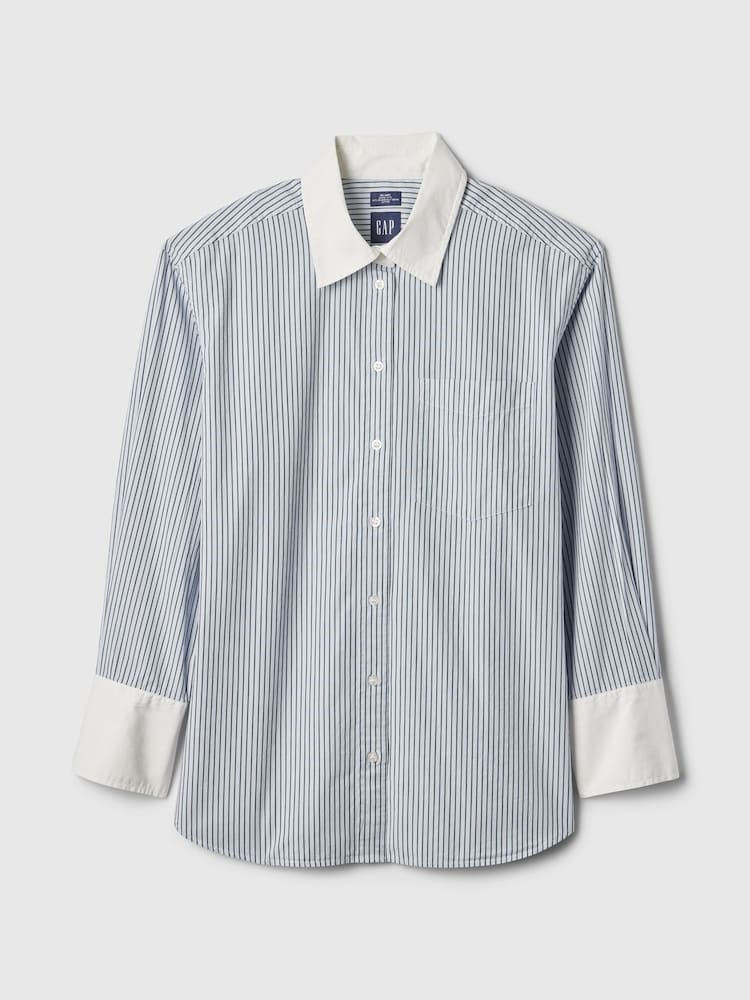 Gap Blue Cotton Oversized Stripe Shirt - Image 5 of 5 Gap Blue Cotton Oversized Stripe Shirt - Image 5 of 5