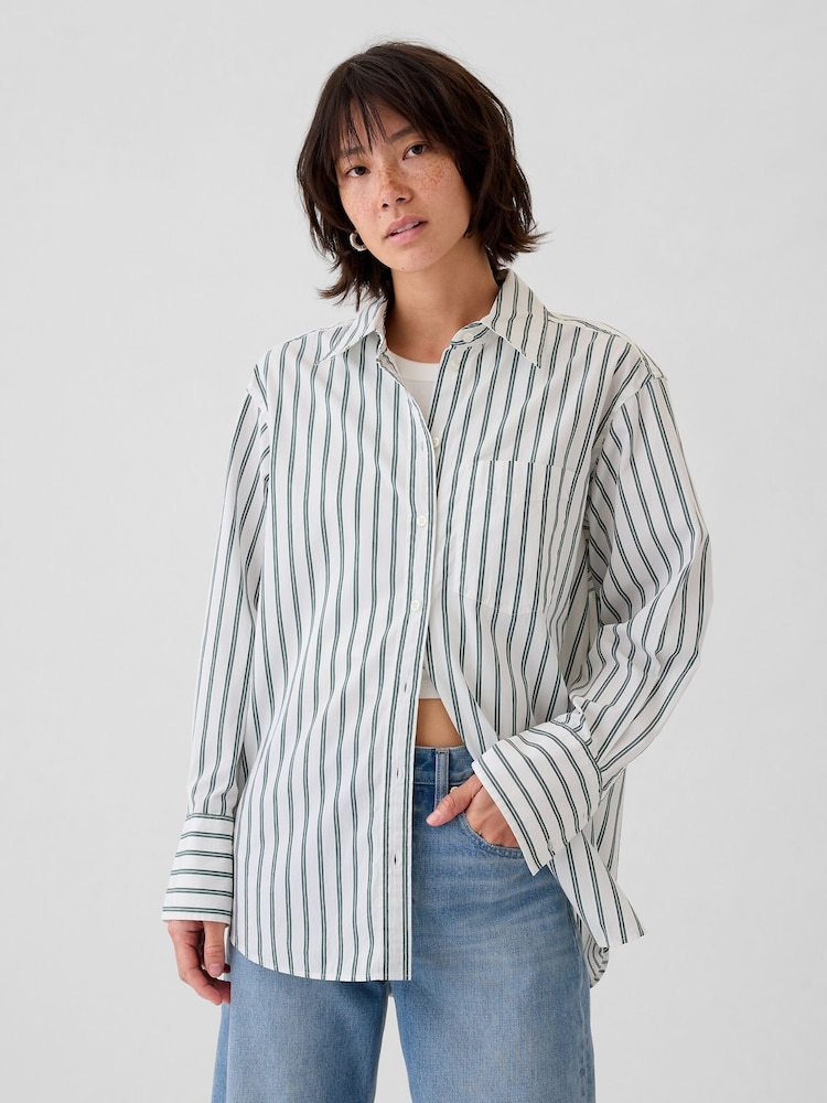 Gap Green Cotton Oversized Stripe Shirt - Image 1 of 4 Gap Green Cotton Oversized Stripe Shirt - Image 1 of 4
