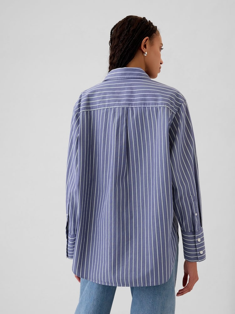 Gap Blue Stripe Cotton Oversized Stripe Shirt - Image 2 of 8 Gap Blue Stripe Cotton Oversized Stripe Shirt - Image 2 of 8