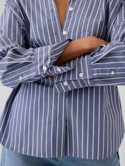 Gap Blue Stripe Cotton Oversized Stripe Shirt - Image 4 of 8