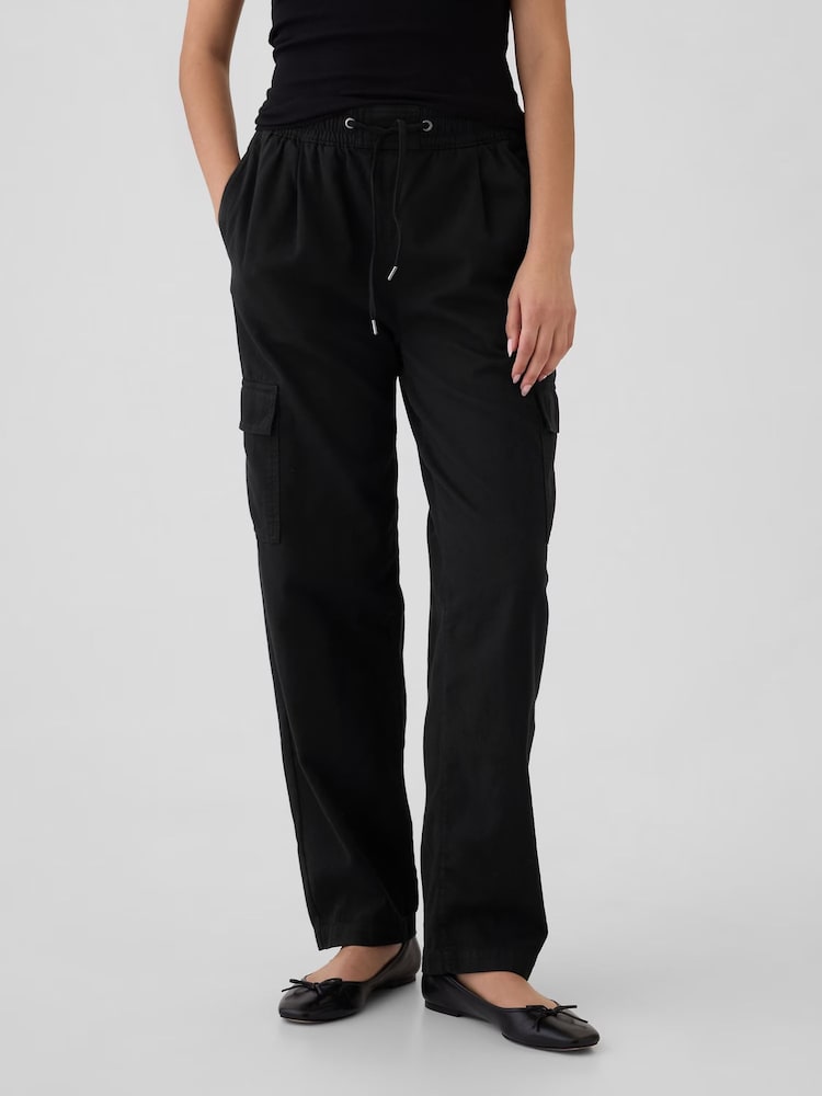 Gap Black Pull On Soft Twill Tapered Cargo Trousers - Image 2 of 5