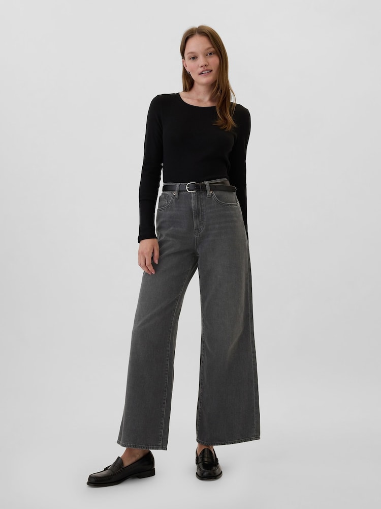 Gap Black Wash Cotton High Waisted Wide Leg Jeans - Image 1 of 8