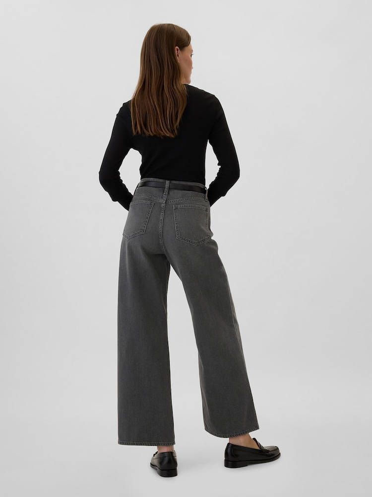 Gap Black Wash Cotton High Waisted Wide Leg Jeans - Image 2 of 8