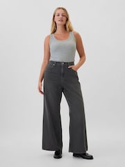 Gap Black Wash Cotton High Waisted Wide Leg Jeans - Image 6 of 8