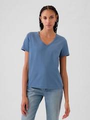 Gap Blue V-Neck Vintage 100% Organic Cotton Short Sleeve T-Shirt - Image 1 of 5