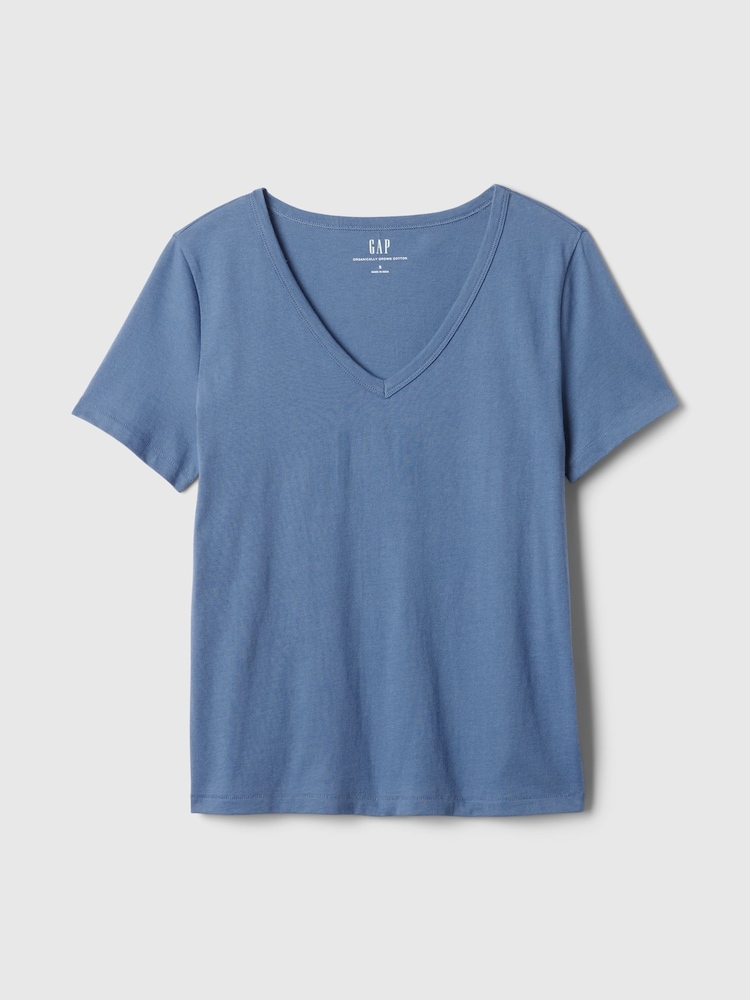 Gap Blue V-Neck Vintage 100% Organic Cotton Short Sleeve T-Shirt - Image 5 of 5 Gap Blue V-Neck Vintage 100% Organic Cotton Short Sleeve T-Shirt - Image 5 of 5