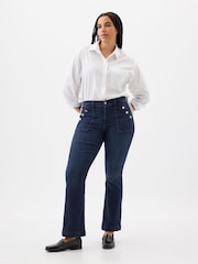 Gap Blue Mid Rise Stretch Button Detail Bootcut Jeans - Image 1 of 7