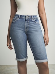 Mid Blue Hourglass Knee Length Bermuda Denim Shorts - Image 4 of 9