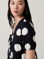 Polkadot 100% Cotton Tie Front Denim Mini Dress - Image 4 of 7