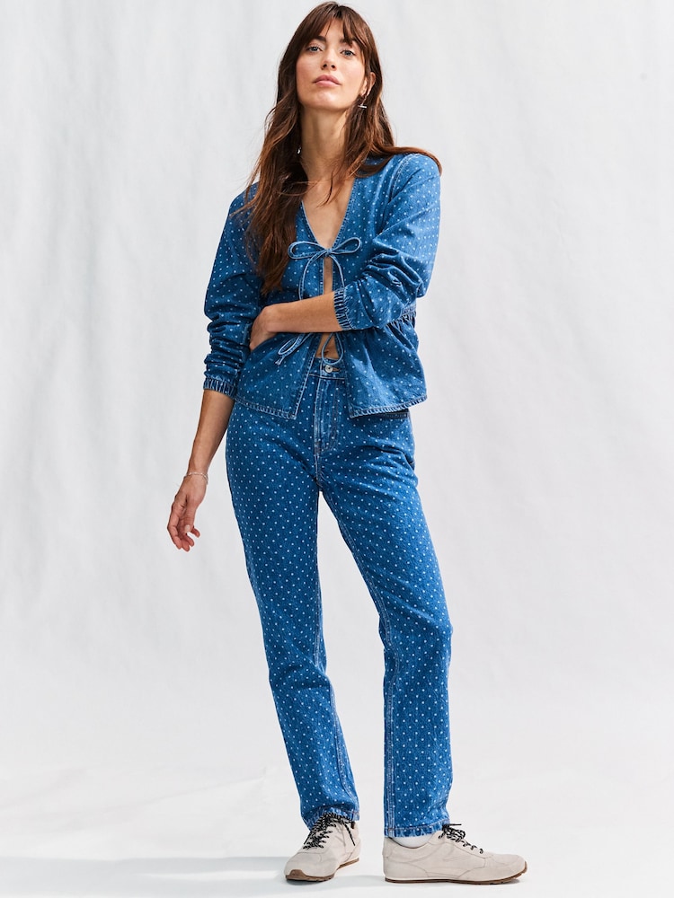 Blue Polkadot Straight Jeans - Image 1 of 7