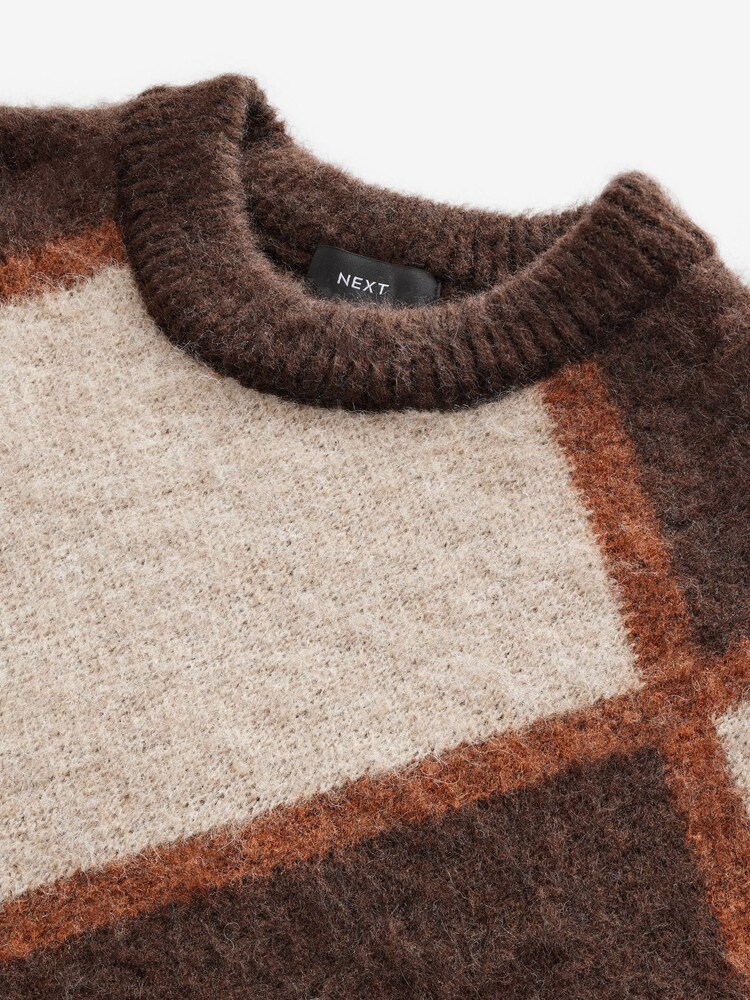 Marron argyle - Relaxed Fit Brushed Pattern Col rond Pull - Image 7 de 7 Marron argyle - Relaxed Fit Brushed Pattern Col rond Pull - Image 7 de 7