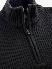 Black Regular Fit Lambswool Rich Rib Texture Zip-Neck Jumper - Image 6 of 7