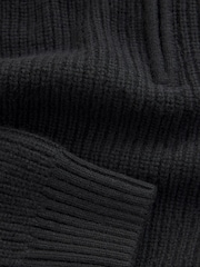 Black Regular Fit Lambswool Rich Rib Texture Zip-Neck Jumper - Image 7 of 7