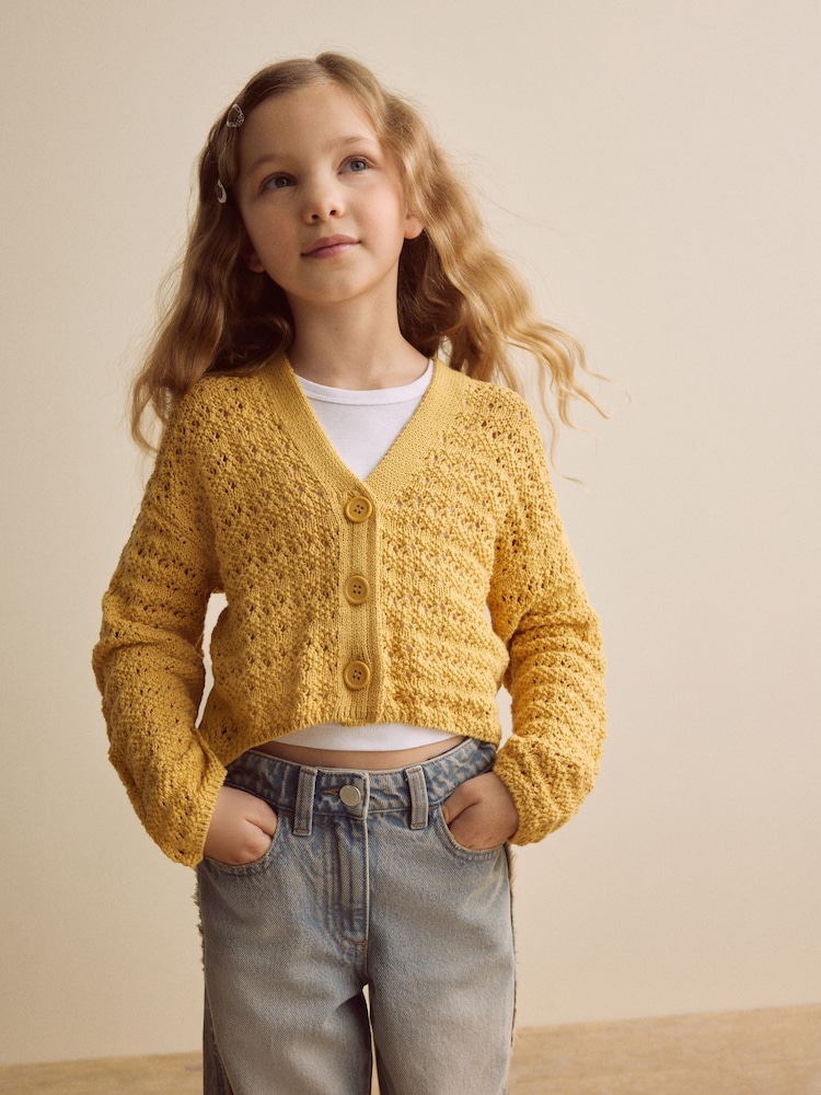 Ochre Yellow Knitted - سترة كارديغان بياقة حرف V (3-16 سنة) - صورة 1 من 7