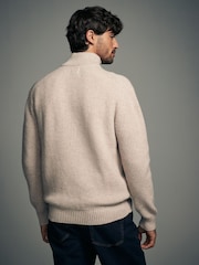 Neutral Regular Fit Lambswool Rich Rib Texture Zip-Neck Jumper - Image 3 of 7