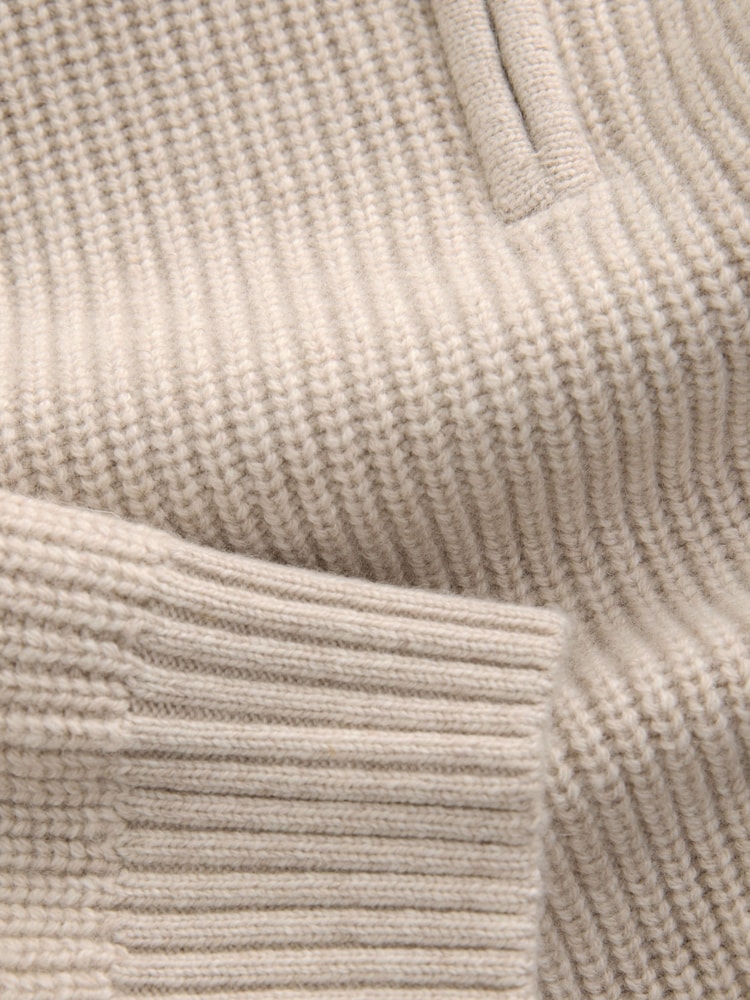 Neutral Regular Fit Lambswool Rich Rib Texture Zip-Neck Jumper - Image 7 of 7