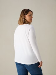 Live Unlimited White Curve 100% Cotton Slub V-Neck Long Sleeve T-Shirt - Image 3 of 3